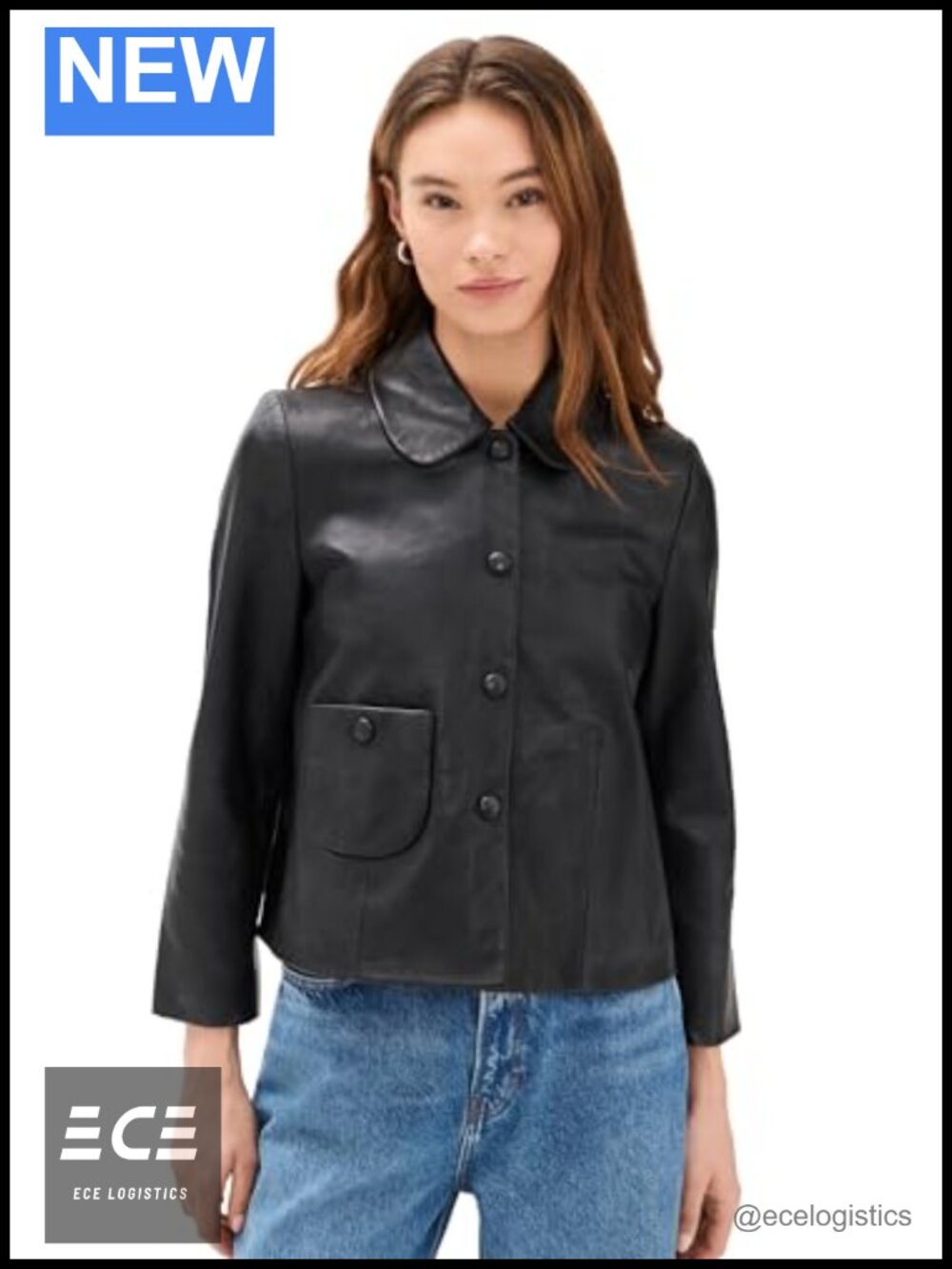 Mylos Leather Jacket Button Placket Collared Casual Lightweight